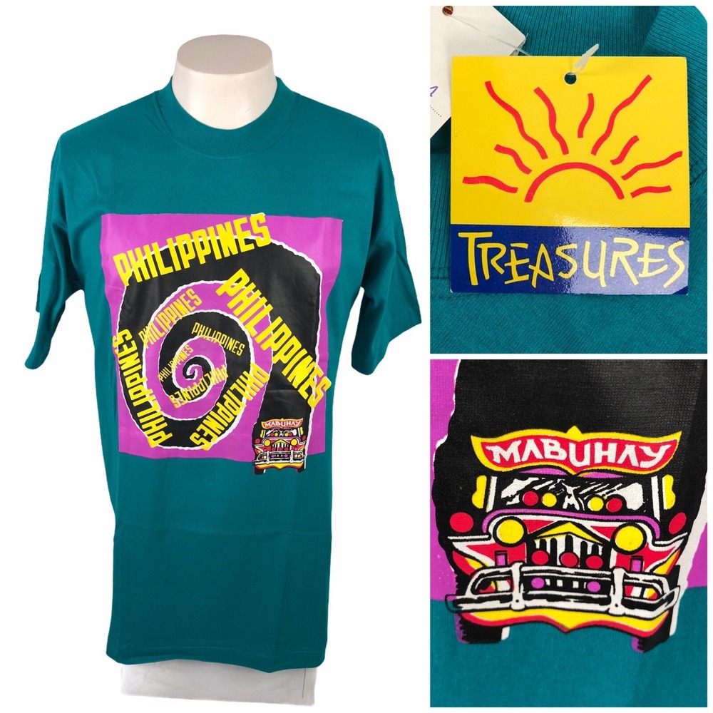 Philippines Mens Medium T Shirt Green Filipino Mabuhay Single Stitch Vintage NWT